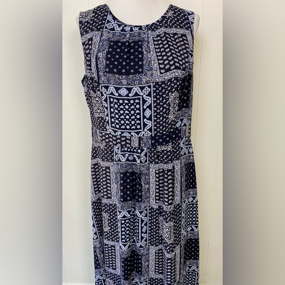 Talbots Blue Paisley Bandana Print Midi Maxi Dress Size 14 Sleeveless Casual - Picture 6 of 13